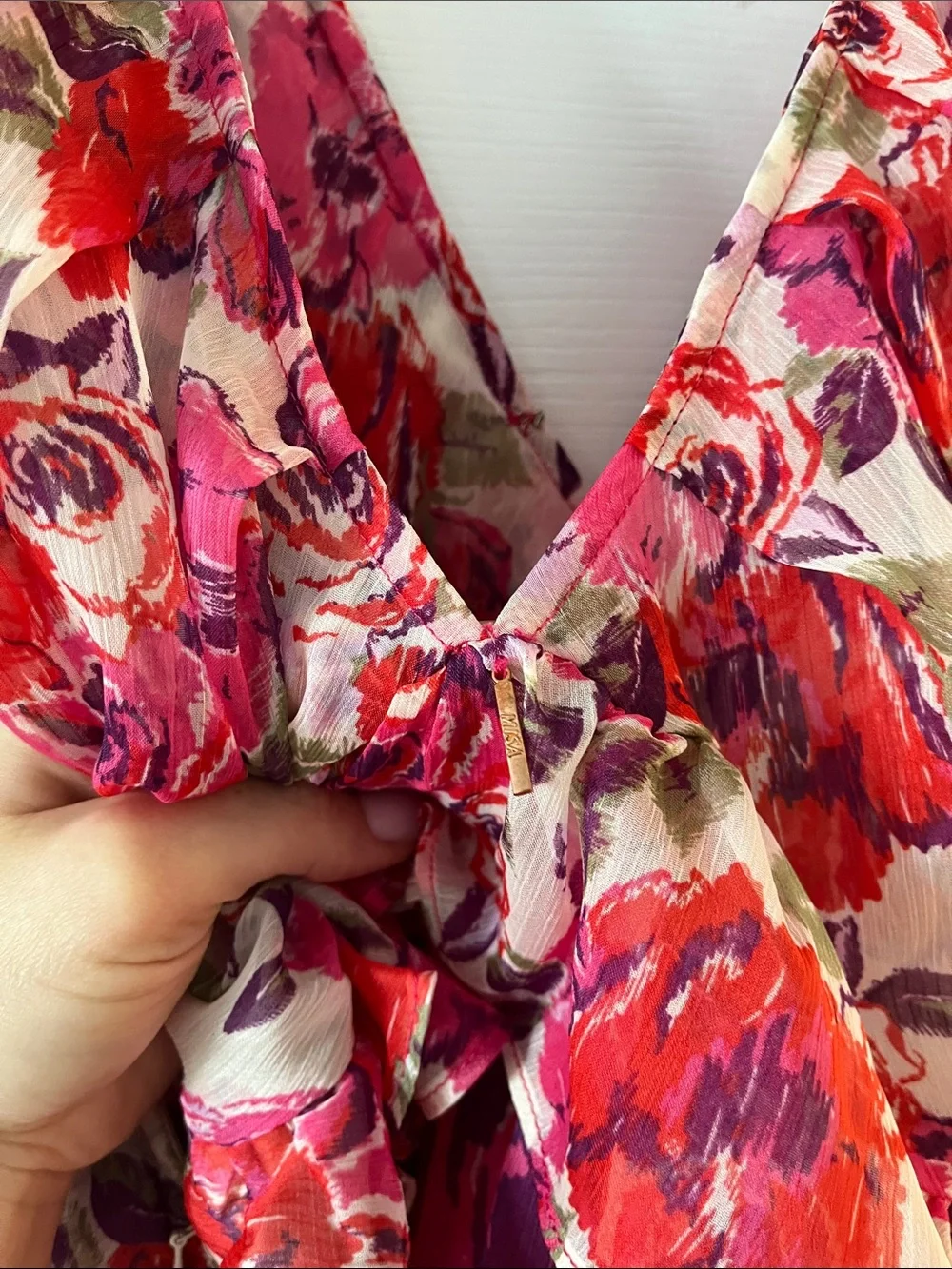 Misa Los Angeles Pink & Red Floral Tie-Shoulder Maxi Dress - Picture 5 of 8